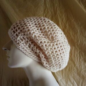 Handcrafted Cream Crochet Slouchy Beanie - Women Accessories